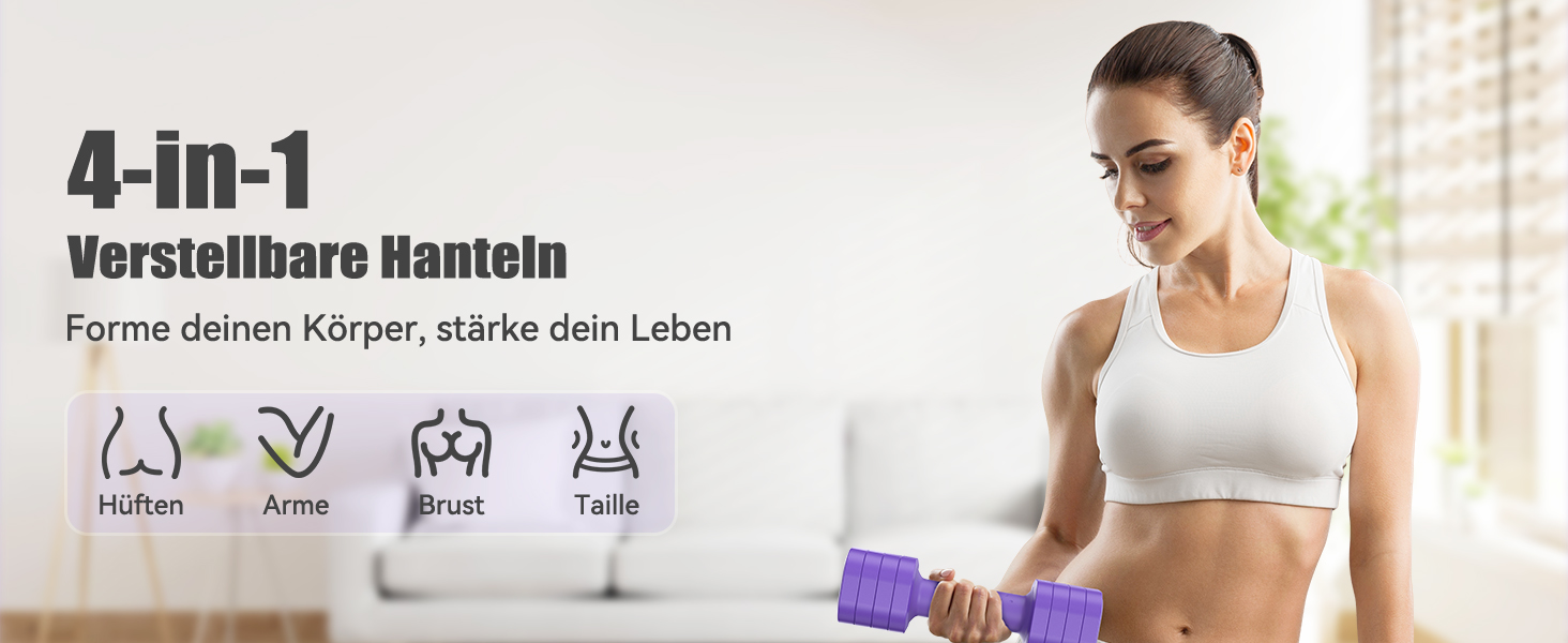 Sportneer Регульовані гантелі для жінок - набір з 2 гантелей (0,9–2,3 кг кожна), 4-в-1 набір гантелей з неслизьким TPU-покриттям, для домашнього спортзалу, фітнесу та силових тренувань (Лідія)