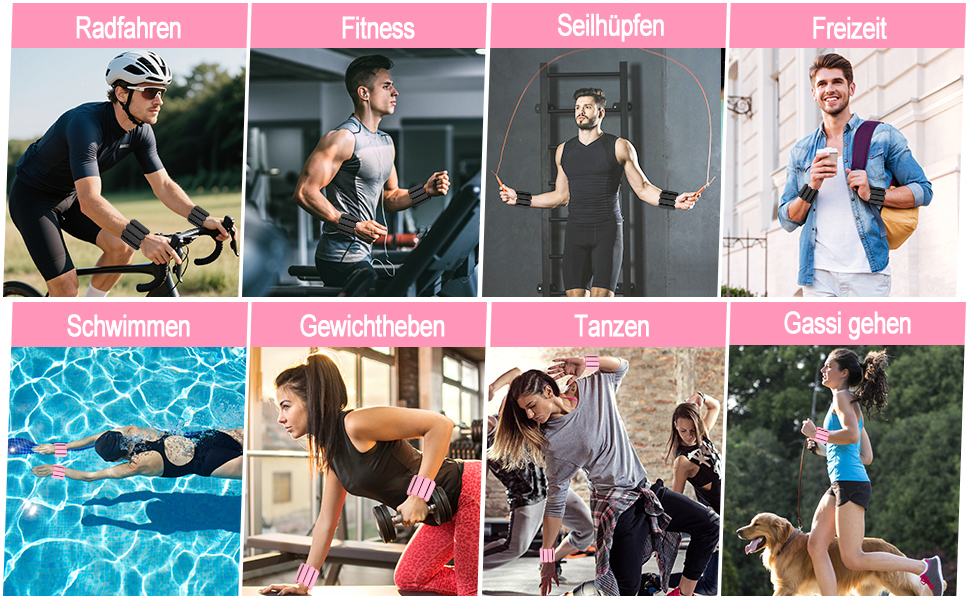 Ваги для зап'ястя та кісточки Omtofo, 2 шт (по 0,45 кг), регульовані, для йоги, танців, пілатесу, аеробіки, кардіо, ходьби, зелено-рожеві