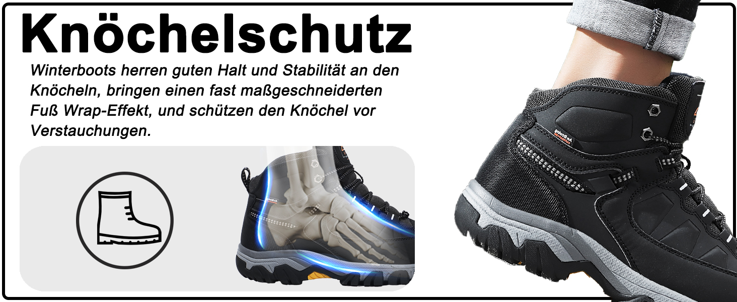 Чоловічі зимові черевики AX BOXING: утеплені, для ходьби та трекінгу, розмір 41-46 EU, колір світло-чорний