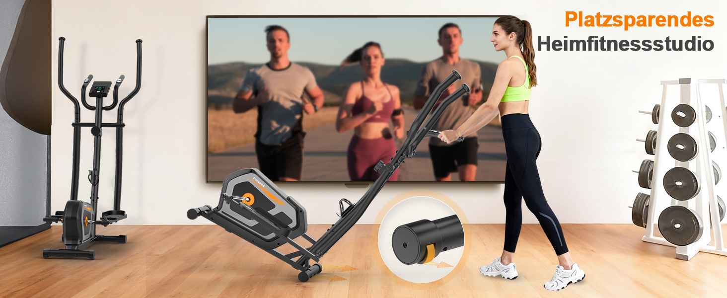 Еліптичний тренажер Crosstrainer 3-в-1 для дому з LCD-монітором та регулюванням навантаження до 287 кг (Оранжевий + Чорний)