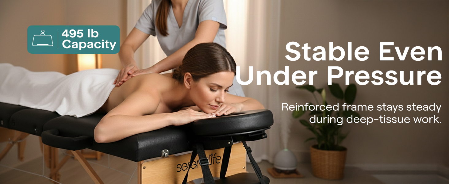 Крісло-масаж SereneLife складне – 3 зони, дерев'яний каркас, регульована висота, чорний колір. Портативне, складне з сумкою, PU-обшивка та піна, для велнес, косметології та терапії