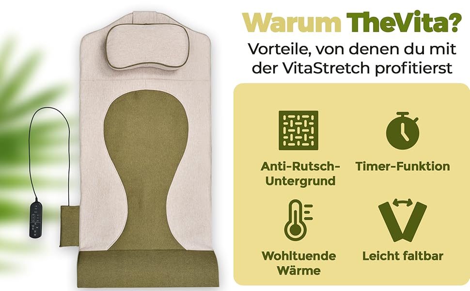 Електрична масажна килимок VitaStretch з льону | 4 програми для спини, плечей, стегон | Функція підігріву, таймер