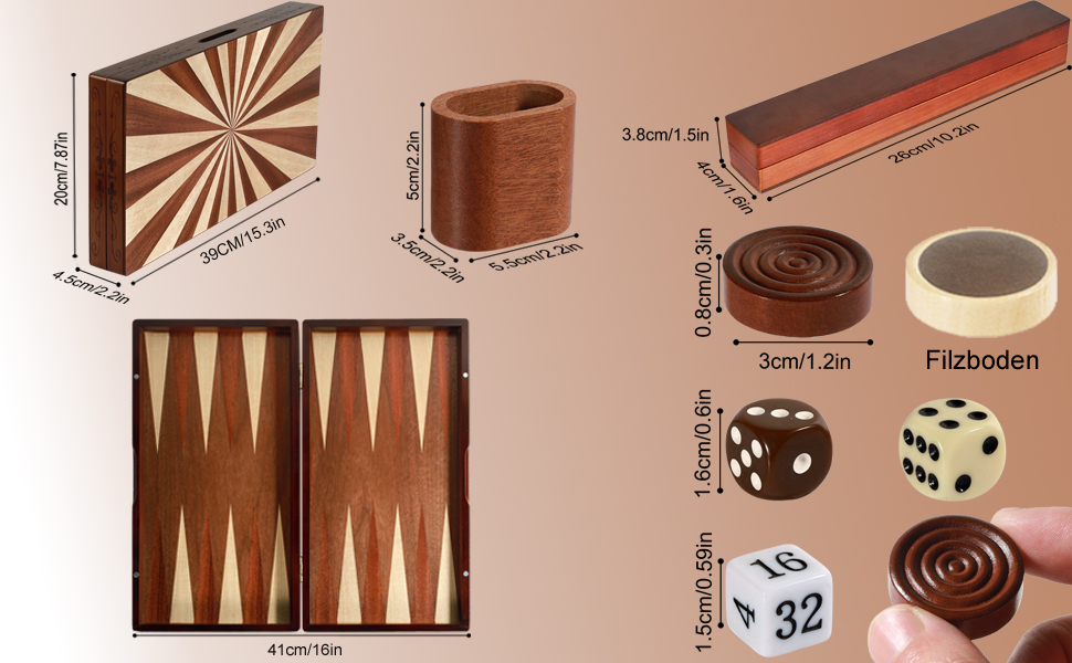 Набір для гри в шашки та нарди Syrace Holz з дерев'яним кейсом, класичний набір для стратегічних ігор, 40 см, для дорослих та дітей (Сонячне колесо)