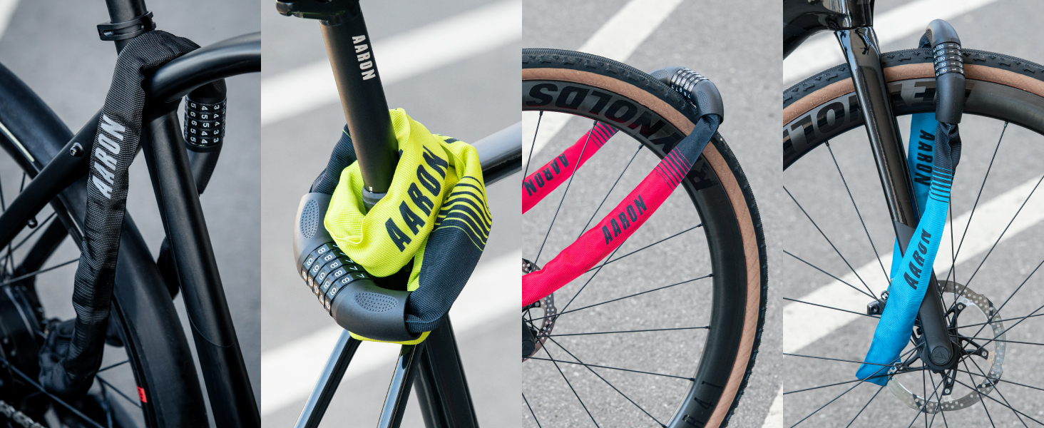 Замок для велосипеда AARON Lock One: стале ланцюгове замкнення з 5-значним кодом, висока безпека, для електровелосипеда, гірського, трекінгового, туристичного та шосе́йного велосипеда, чорний