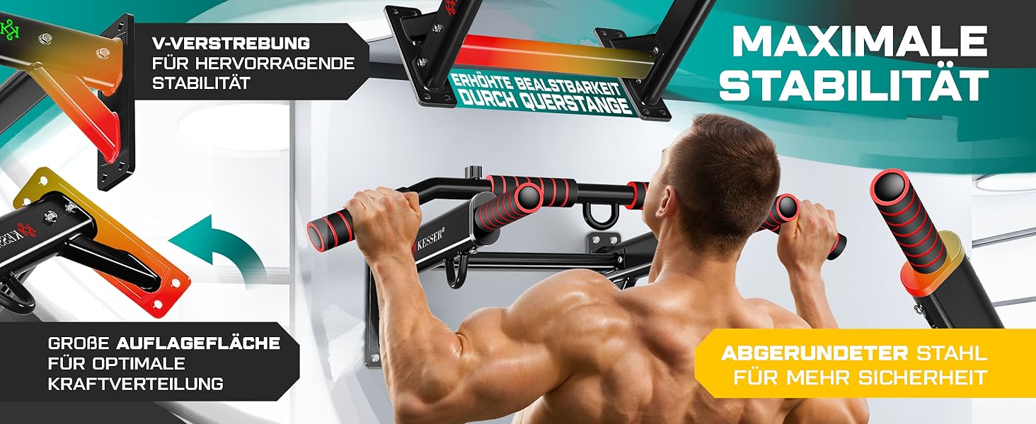 KESSER® Турнік настінний 4-в-1 з ручками, мотузками, кільцями та боксерською грушею. Безпечний та стабільний. Для дому. Зелений