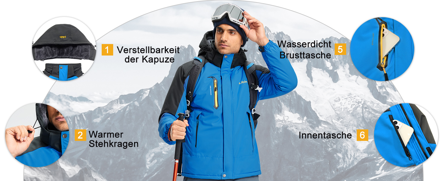 Зимова куртка Libin для чоловіків: тепла, водонепроникна, дихаюча, для катання на сноуборді та туризму. Чорний колір, розмір L