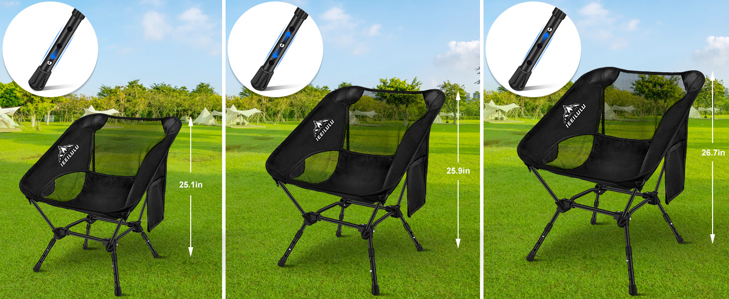 Зручний складаний стул для кемпінгу IEEILULU, 130 кг, чорний. Підходить для пікніків, риболовлі, відпочинку на природі та подорожей.