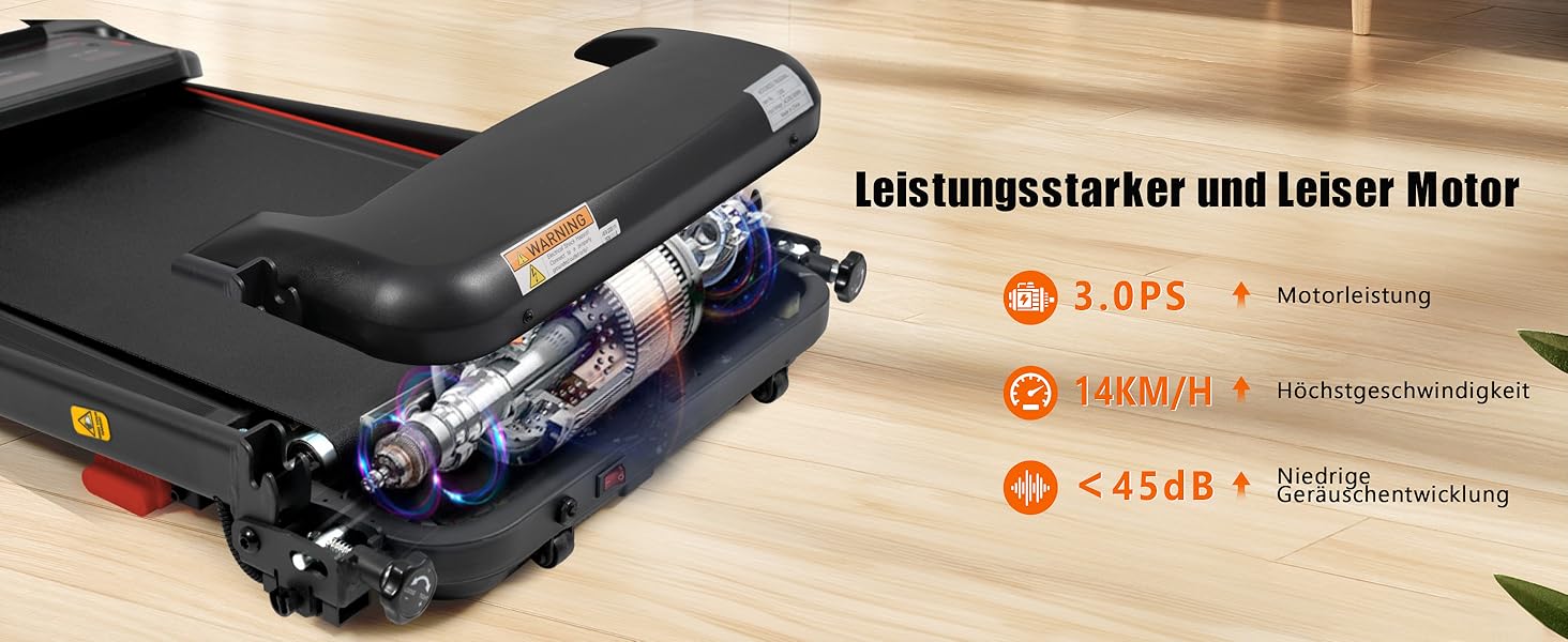 Біговий тренажер для дому, складаний, швидкість до 14 км/год, вантажопідйомність 120 кг, тримач для планшета, Bluetooth-динамік, німецька якість, USB-зарядка, кут нахилу 8%