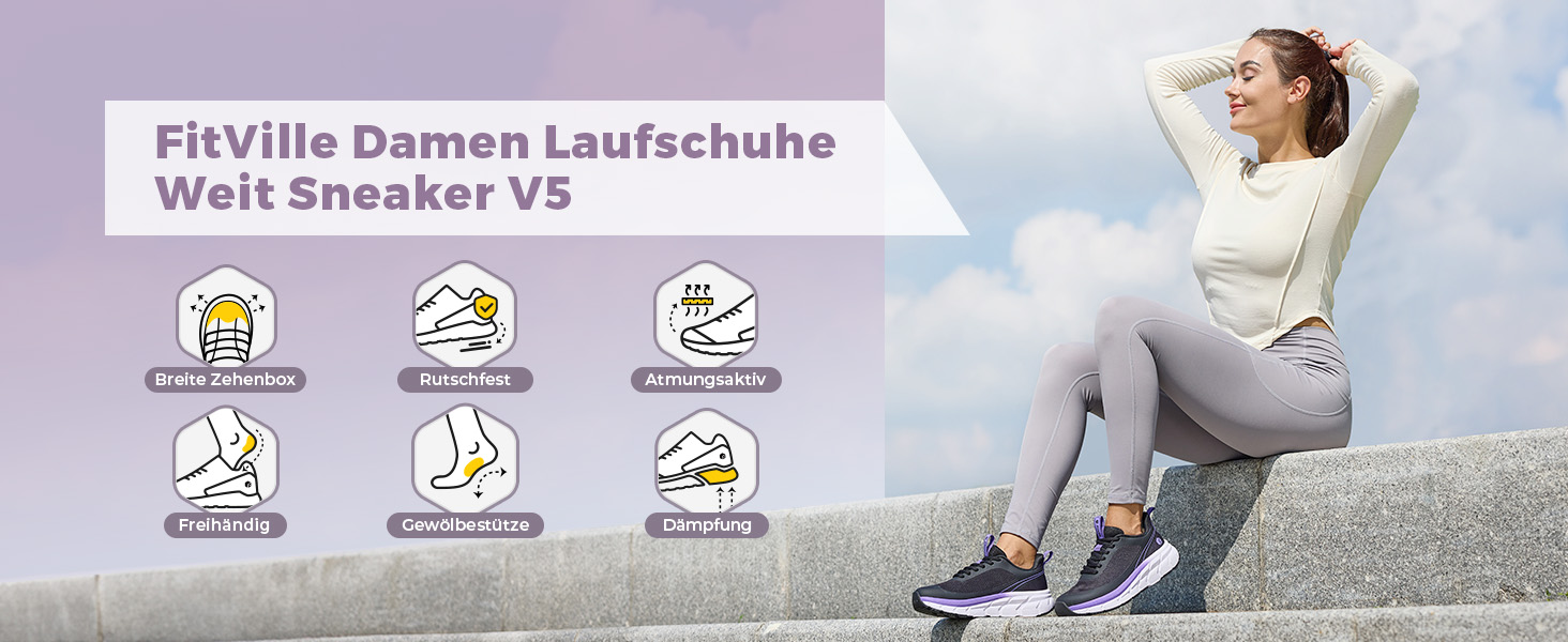 Жіночі кросівки для бігу FitVille з широкою стопою, дихаючі, легкі, для ходьби, розмір 41 EU, світло-фіолетовий