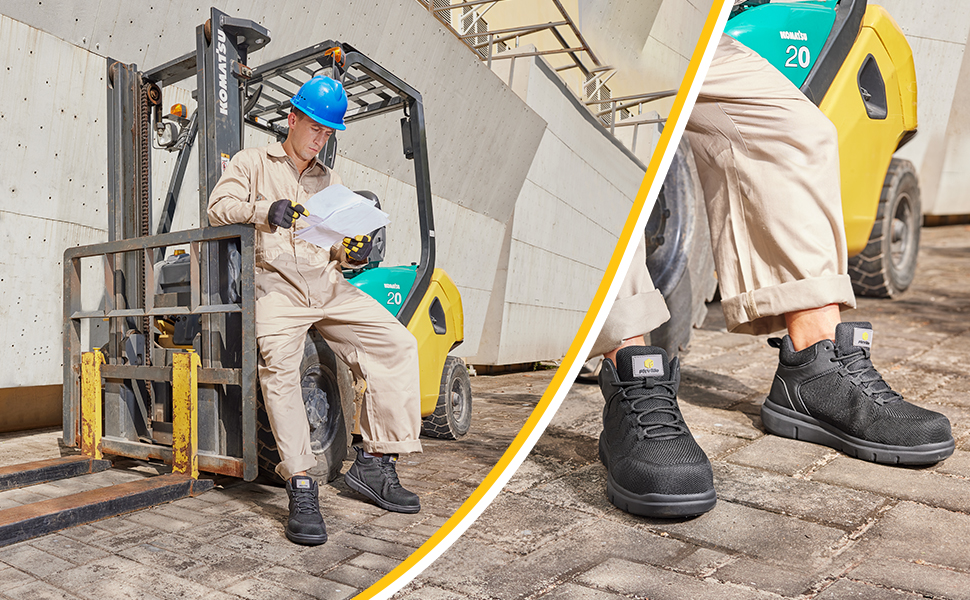 Черевики безпеки FitVille для чоловіків, X-широкі, з металевим носком, легкі, дихаючі, антипрокольні, протиковзкі, чорні, 47 EU