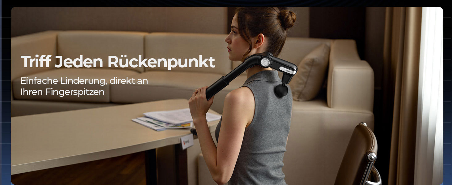 Масажер для тіла KingPavonini з висувним руків'ям та складним голівкою, масажна пістолета для спини з 3 регульованими кутами та 4 насадками, масажер - подарунок для чоловіків та жінок, чорний