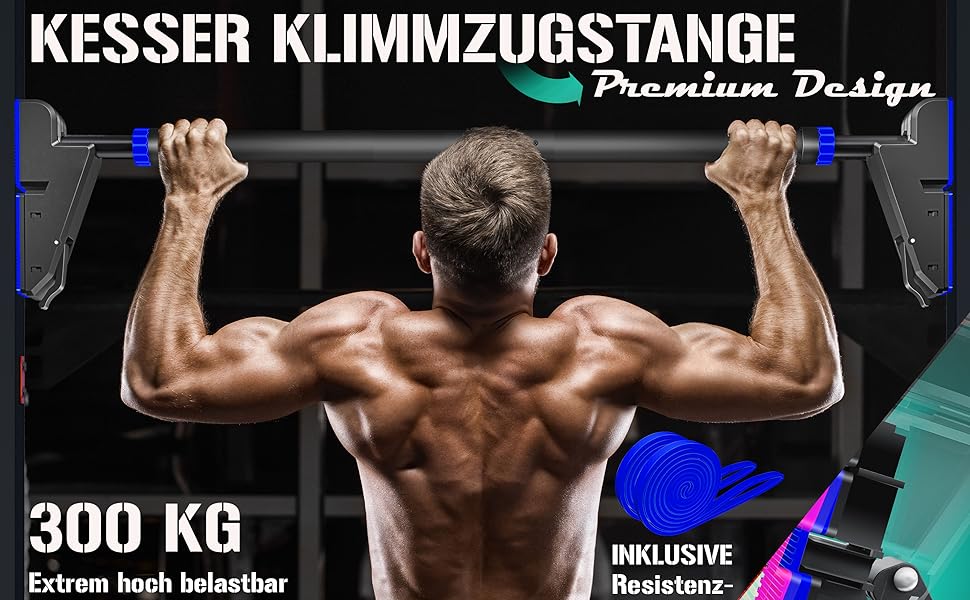 KESSER Турнік для дверей, розсувний, без свердління, 76-112 см, навантаження до 300 кг, нековзні ручки, з еспандерами
