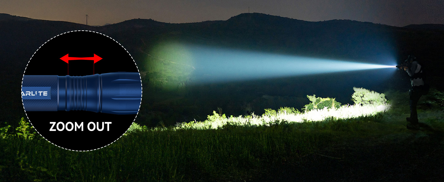Потужний LED ліхтарик GEARLITE на батарейках, 2000 Люмен, 5 режимів роботи, зум, водонепроникний IP65 для кемпінгу, походів та надзвичайних ситуацій, синій (набір 2 шт.)