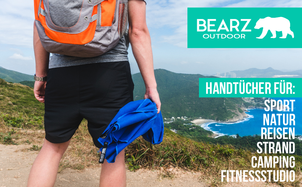 Набір рушників BEARZ Outdoor з мікрофібри (120x60см + рушник для обличчя) - легкі, швидковисихаючі рушники для пляжу, подорожей, спорту та кемпінгу, блакитно-темно-синій