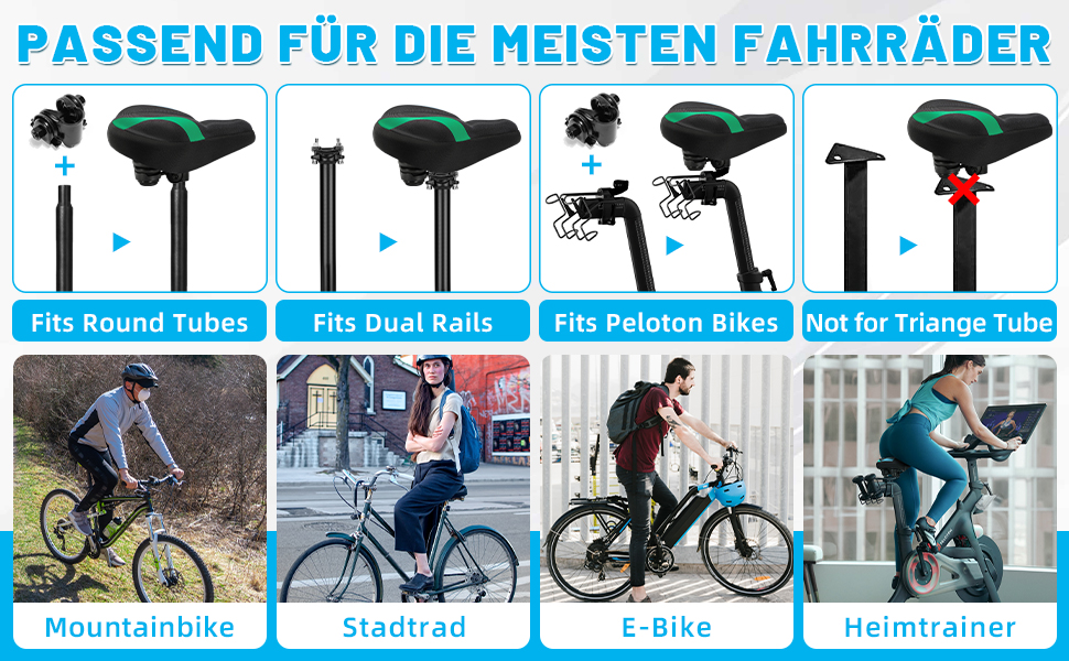 Велосипедне сідло CDYWD для чоловіків та жінок, широке, м'яке, гелеве, ергономічне, універсальне, синьо-зелене