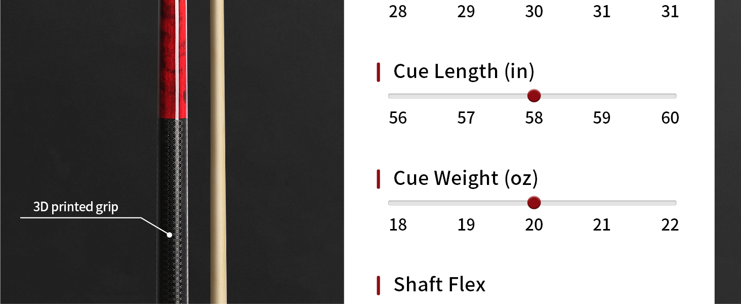 AKLOT Більярдний кий 58' (18oz-21oz) - канадський клен, шкіряна насадка 13mm, 3D ручка, прецизійне з'єднання, для гравців (Бордовий, 570g)