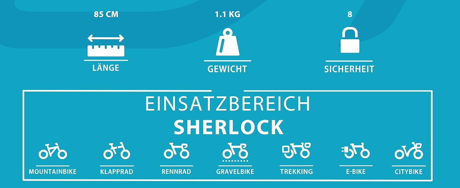 CONTEC велосипедний складаний замок SherLock, міцна сталева конструкція Tredur, 85 см з кріпленням, реверсивний ключ і захист від випадкового випадання, чорний