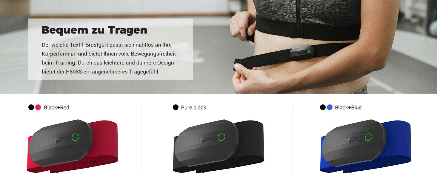 Пульсометр COOSPO H808S з нагрудним ременем ANT+/Bluetooth, HRM Premium, водонепроникний IP67, сумісний з Polar, Wahoo, Garmin, Zwift, Strava