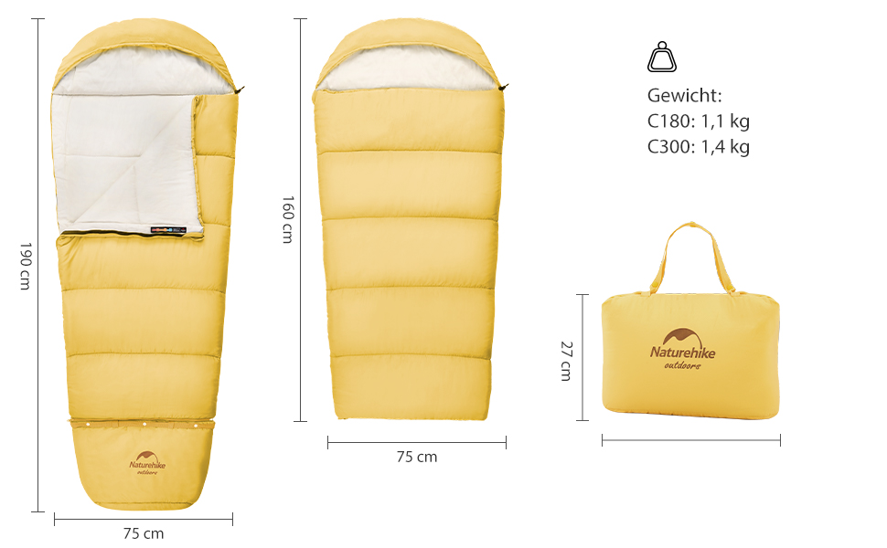 Дитячий спальний мішок Naturehike C300-Gelb для кемпінгу, подорожей, весни, літа, осені - бавовняний, легкий, теплий