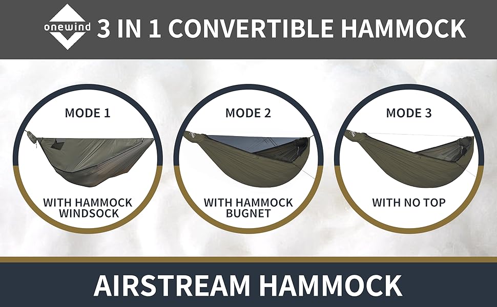 Гамак Onewind Premium 11' для кемпінгу з москітною сіткою та ременями для дерев, 335x162 см