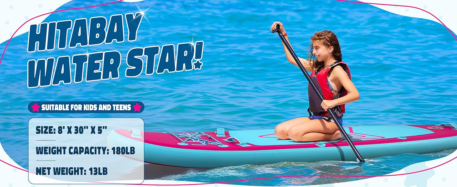 Надувне SUP-борд для дітей та підлітків з аксесуарами (рожевий, зірка)