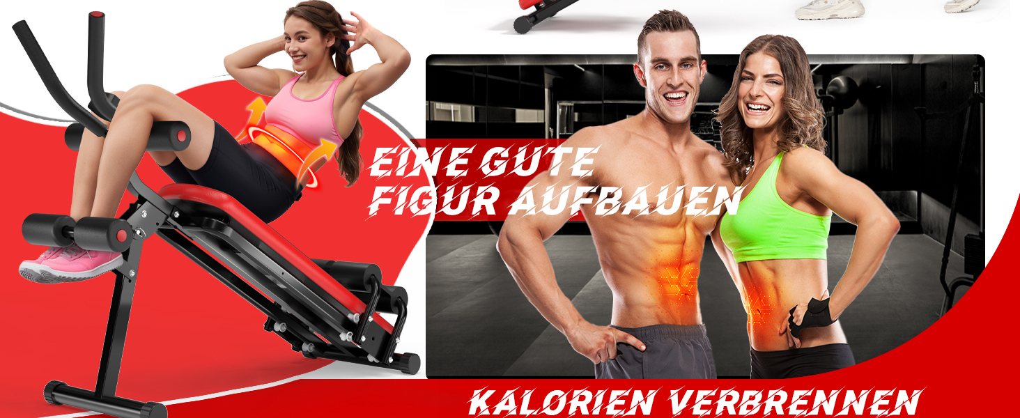 Тренажер для пресу з LCD-монітором для дому. Багатофункціональний тренажер для всього тіла, до 150 кг. Чорно-червоний.