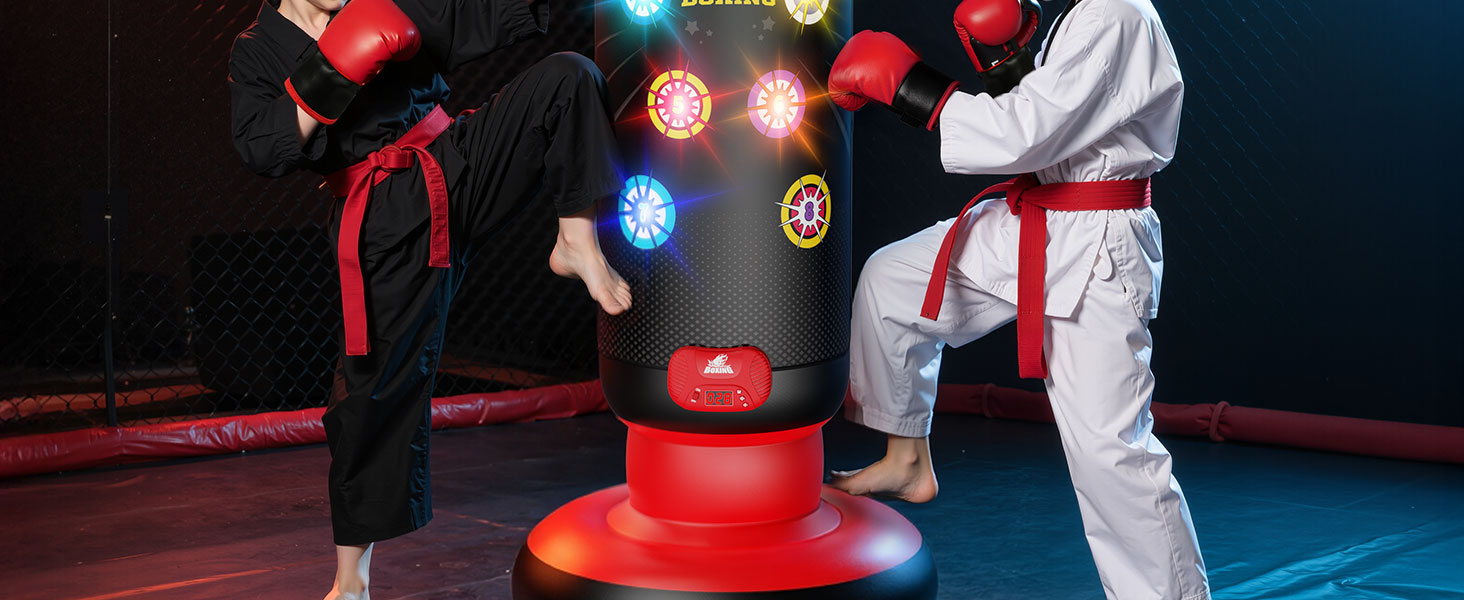 Інтерактивний боксерський мішок для дітей з музикою та світлом, стоячий, надувний, з рукавичками, для хлопчиків 6-12 років, червоний, L