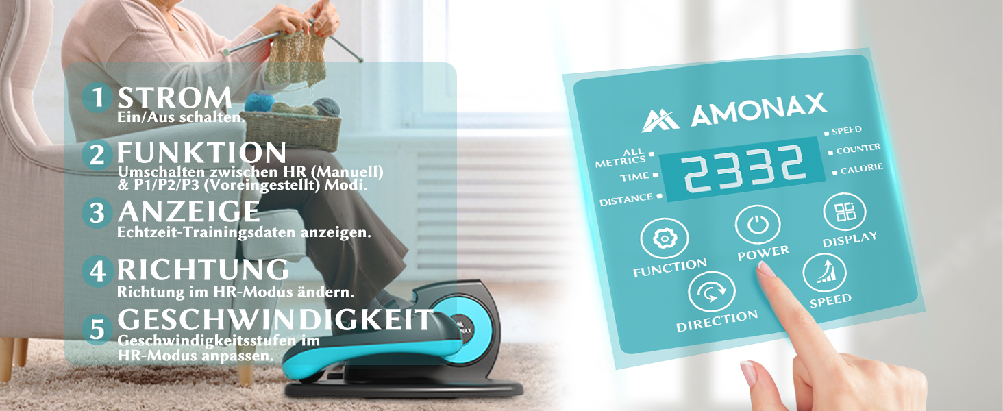 Електричний еліптичний тренажер Amonax, міні крос-тренажер для дому, сидячий велотренажер для людей похилого віку, кардіо тренажер під стіл, сидячий велотренажер з масажем ніг, універсальний розмір