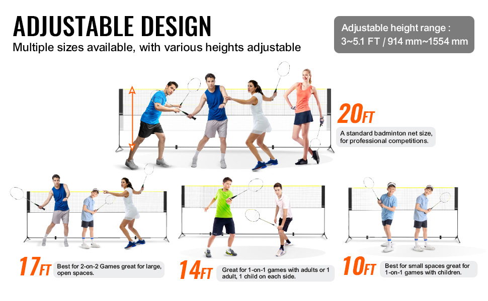 М'яка сітка для бадмінтону VEVOR, регульована по висоті, 510 x 155 x 103 см, складне поле для піклболу, портативна, легка в збірці, комплект сітки для тенісу з стійками та сумкою