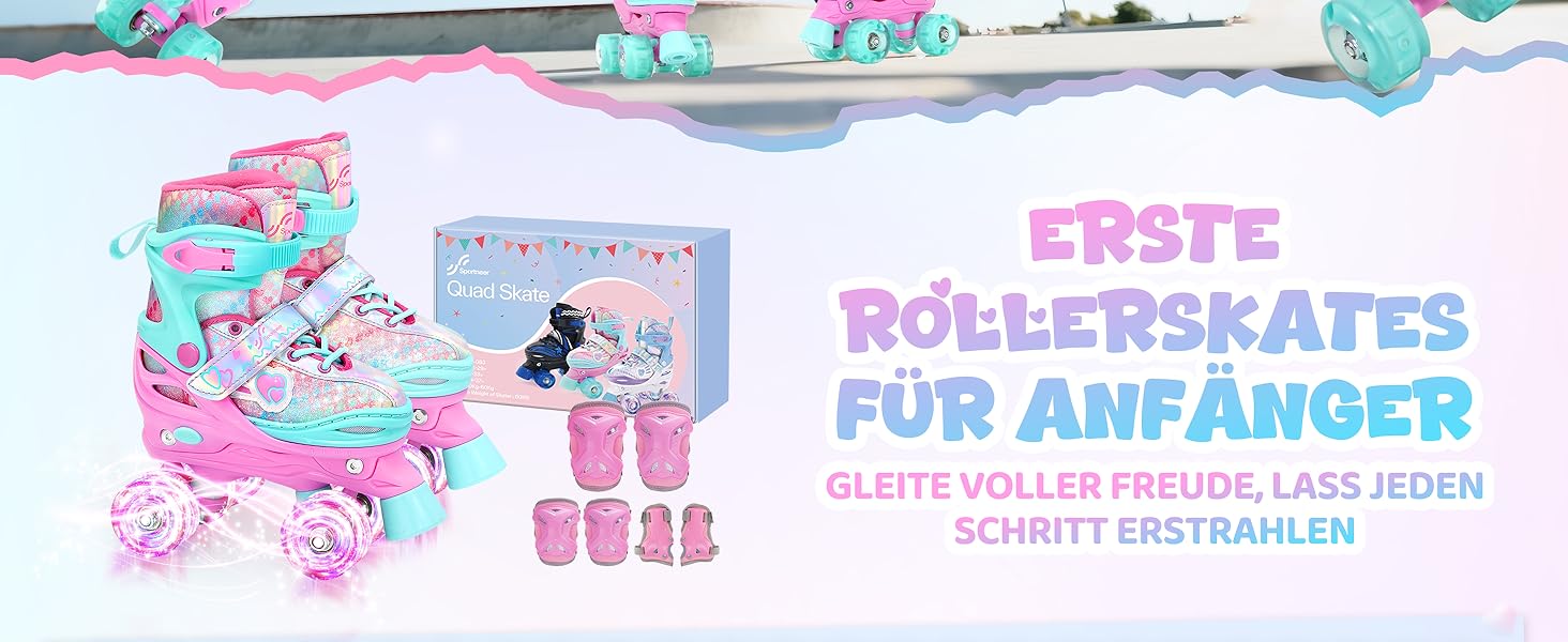 Роликові ковзани Sportneer для дітей (дівчаток), EU 23-36, веселка, 4 розміри, регульовані, з захистом, для початківців, подарунок