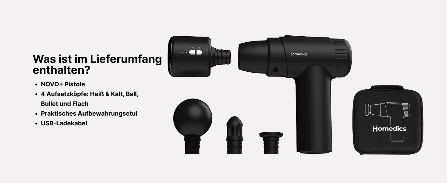 Масажер Homedics NOVO+ з підігрівом та охолодженням – електричний масажер з регулюванням температури, 4 насадки, 6 інтенсивностей, USB-зарядка, кейс