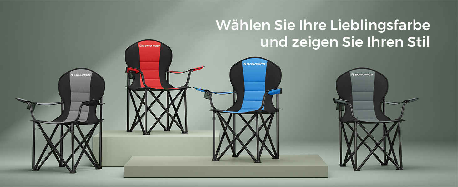 Крісло для кемпінгу SONGMICS, складане, з м'яким сидінням, 250 кг, блакитне та чорне