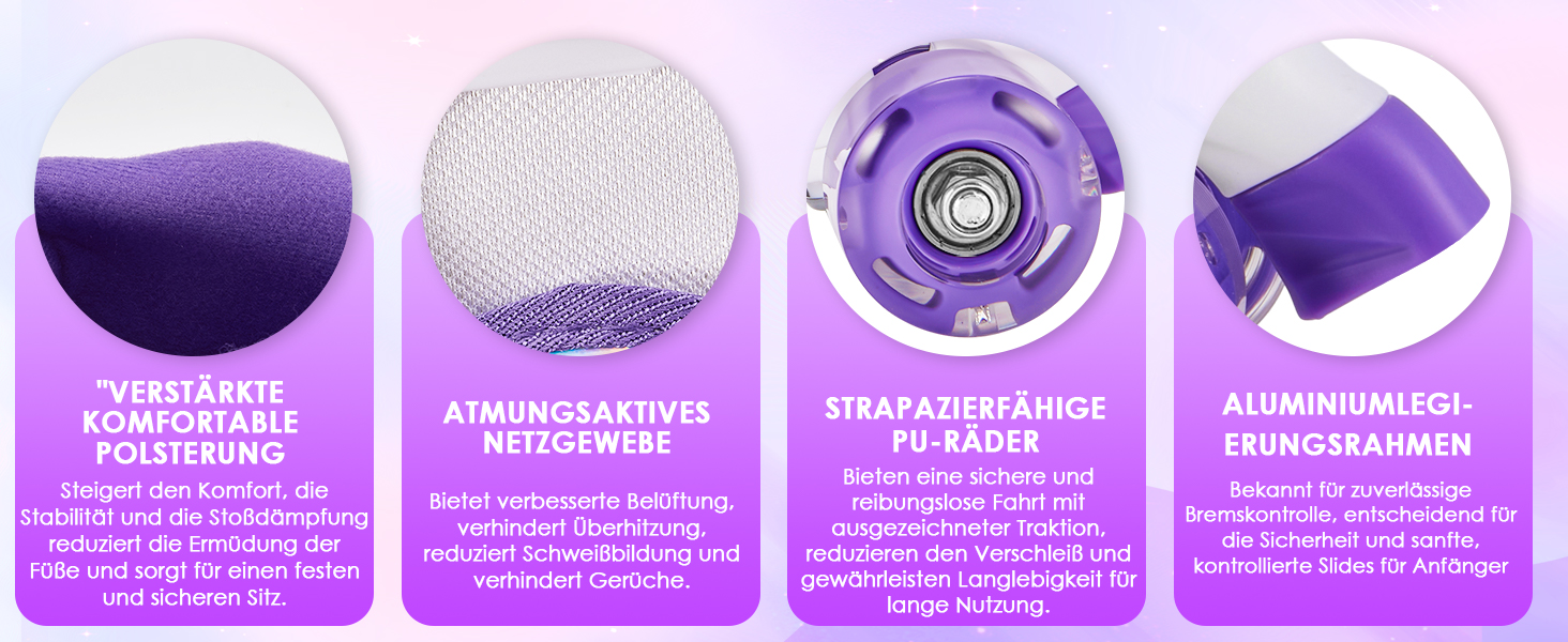 Роликові ковзани для дітей, регульовані, 4 розміри, для дівчаток та хлопчиків, підходять для початківців, зручні та дихаючі, рожево-фіолетові