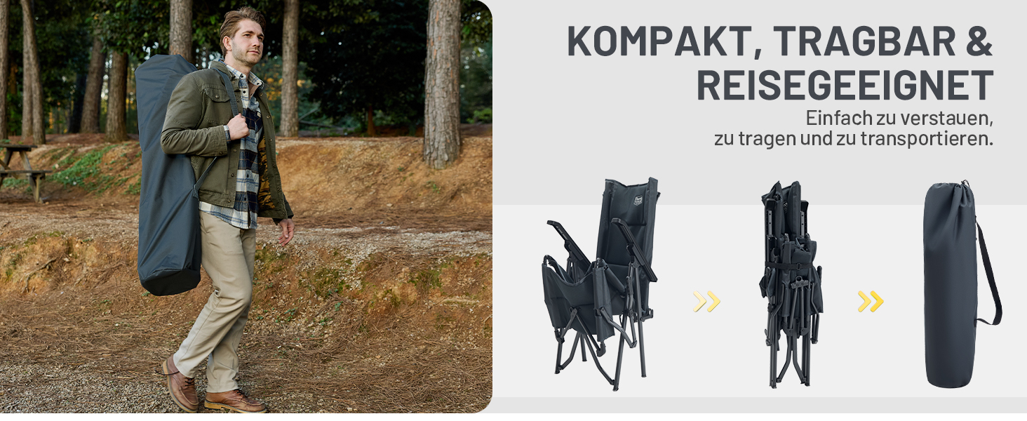 Розкладне крісло для кемпінгу TIMBER RIDGE з підставкою для ніг, 4 положення спинки, м'яке сидіння, навантаження до 150 кг, для саду, балкона та автодома