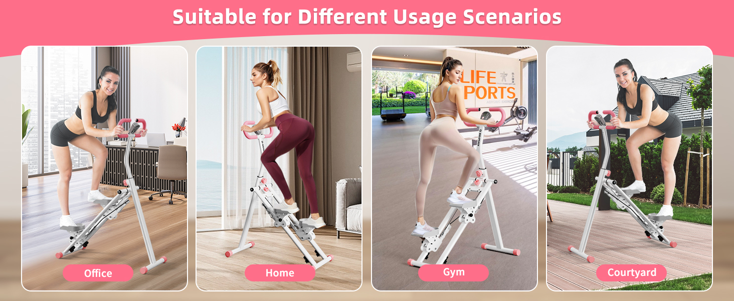 Вертикальний тренажер для кардіо, сходи для дому, вертикальний альпініст з ручкою для тренувань всього тіла, 3 регульовані висоти, LCD-дисплей, компактний та складаний, рожевий