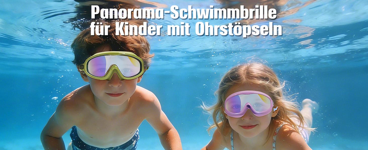 Дитячі окуляри для плавання Bluesmile (2 шт.), широкий огляд, антизапар, захист від УФ, для хлопчиків та дівчаток 3-14 років, зелено-фіолетові, малі