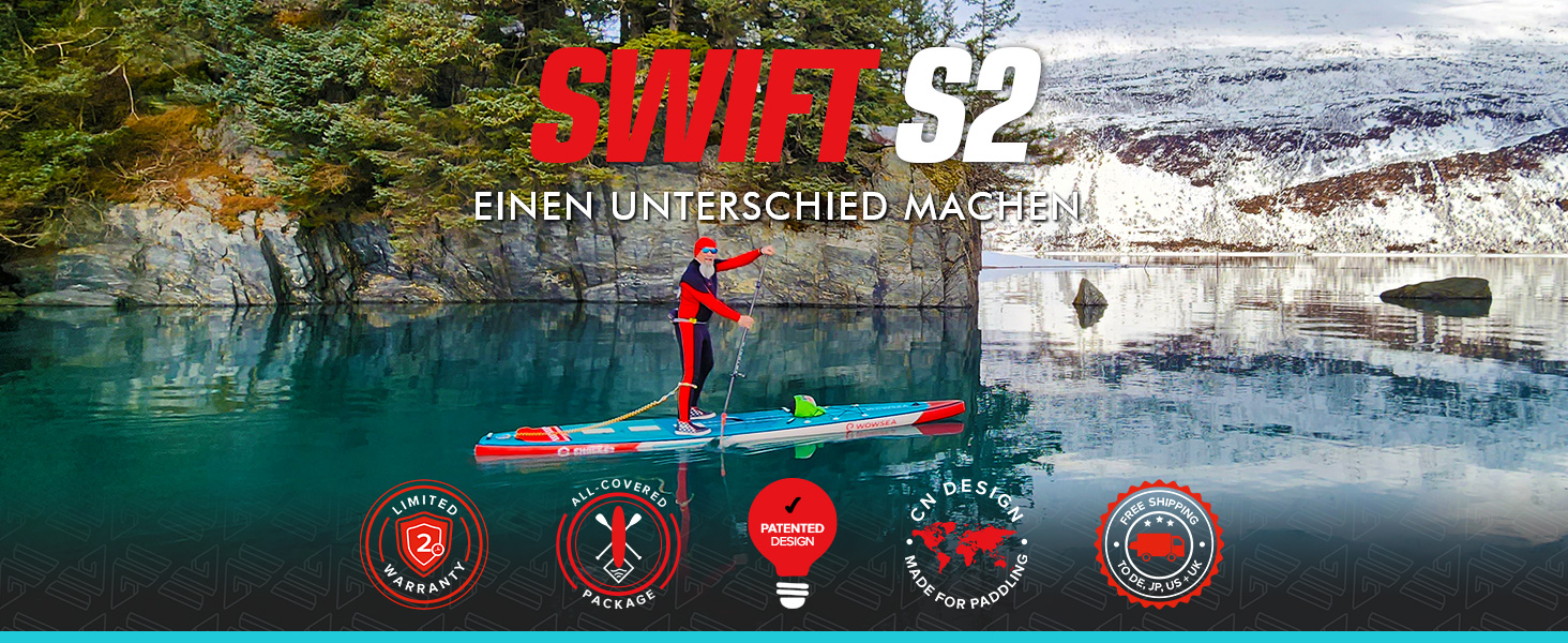 Надувне SUP-борд WOWSEA Swift-Serie: стабільний та довговічний, з кріпленням для камери, для занять спортом та відпочинку на воді