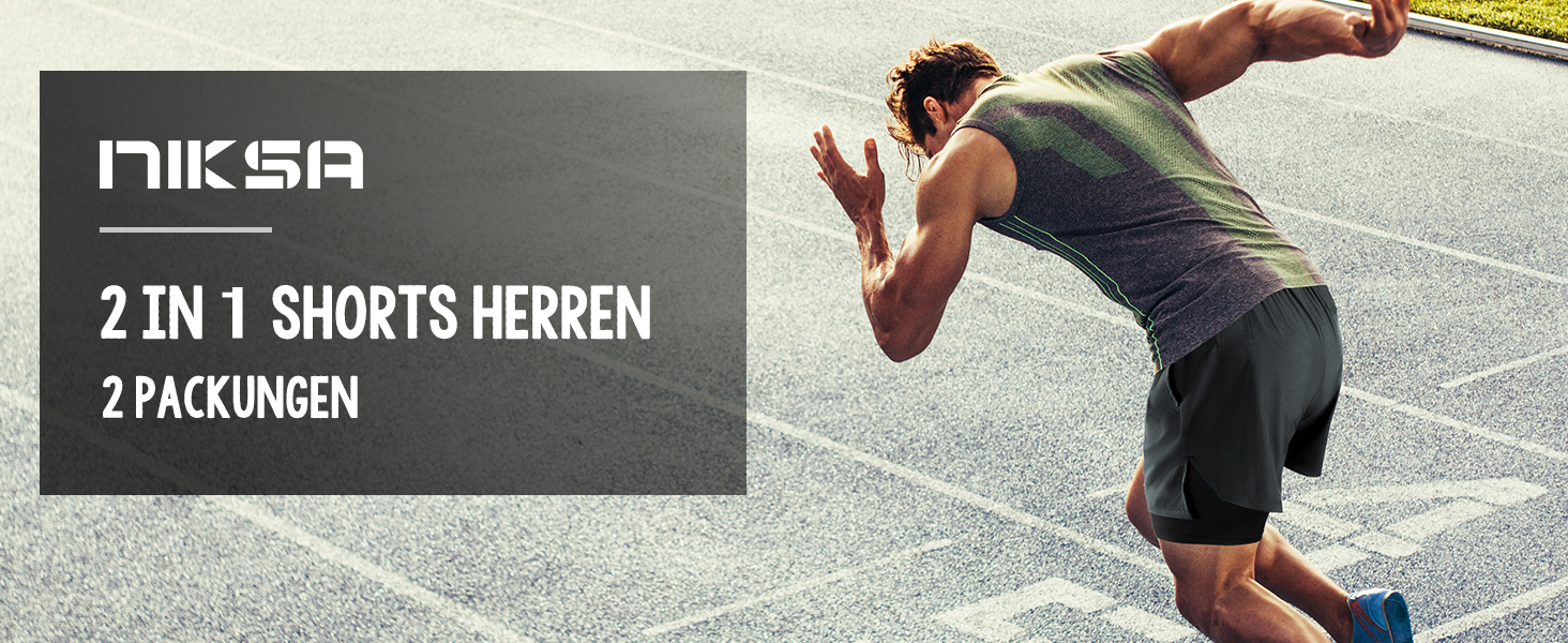 Шорти чоловічі Niksa 2er Pack 2-в-1: спортивні, швидковисихаючі, дихаючі, з кишенею для телефону (XL, сірий)