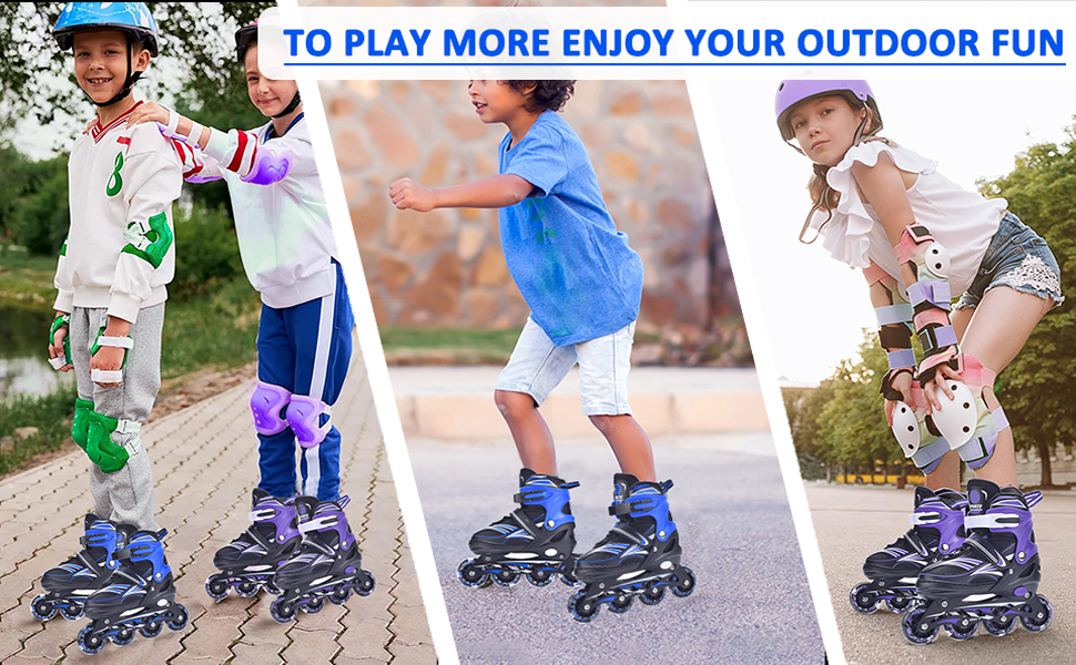 Дитячі ролики ERAN з регулюванням розміру. Роликові ковзани, регульовані на 4 розміри для дівчаток/хлопчиків/дітей, для використання в приміщенні та на вулиці, фіолетовий колір