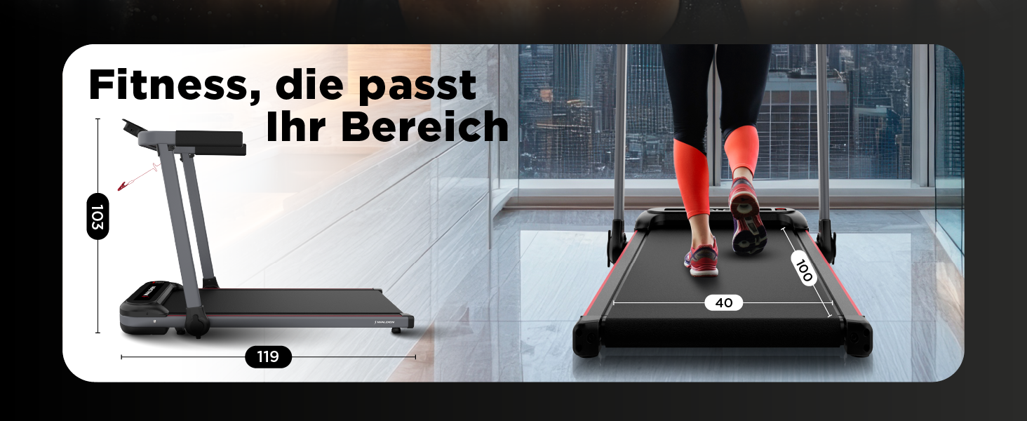 Електричний біговий тренажер Walden F2800 – складний, для дому та офісу, 2.5 PS, швидкість 1-10 км/год, 12 програм, LCD дисплей, фітнес та схуднення