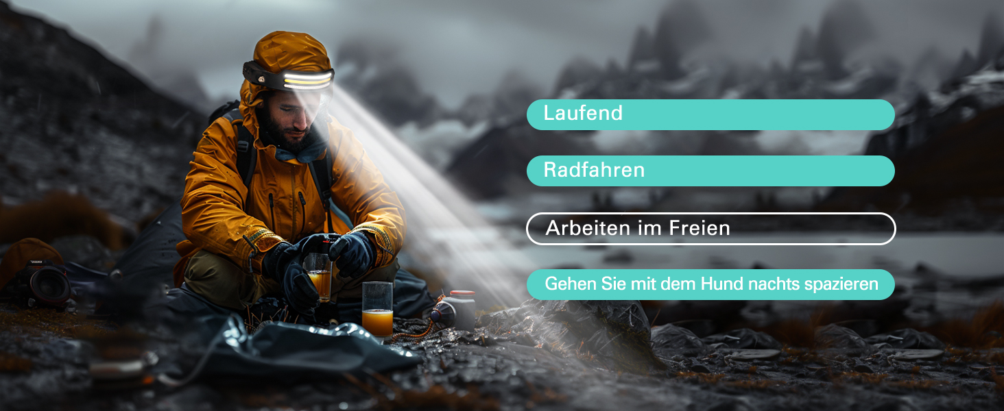 Налобний ліхтар Konqkin 2 шт. LED перезарядна головолампа з 10 режимами, IPX4, з датчиком та червоним світлом для кемпінгу, риболовлі та бігу, чорний