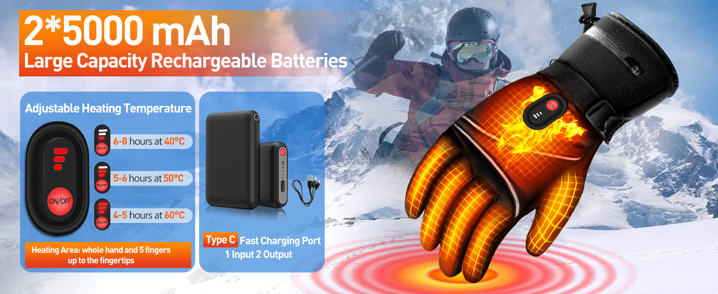 Обогревні рукавички DeeprBetter для жінок та чоловіків, 5000mAh, водонепроникні, з 3 рівнями нагріву, сенсорний екран, для мотоцикла, гірськолижного спорту та велосипеда