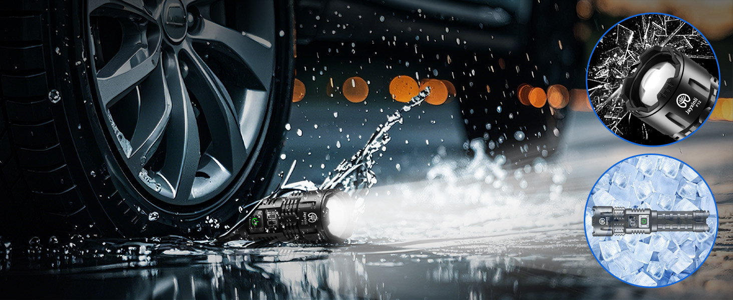 Ліхтар Jayxinli 500000 Люмен, акумуляторний, надпотужний, з регулюванням фокусу, 3 режими, тактичний, для кемпінгу, надзвичайних ситуацій та повсякденного використання, чорний