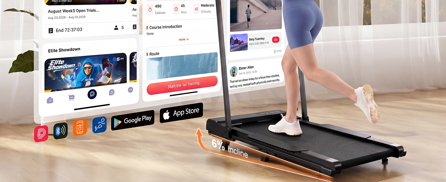 Бігова доріжка Superun Walking Pad з нахилом 6%, для дому, з додатком, до 136 кг, чорна. Швидкість до 12 км/год, режим для роботи за столом.