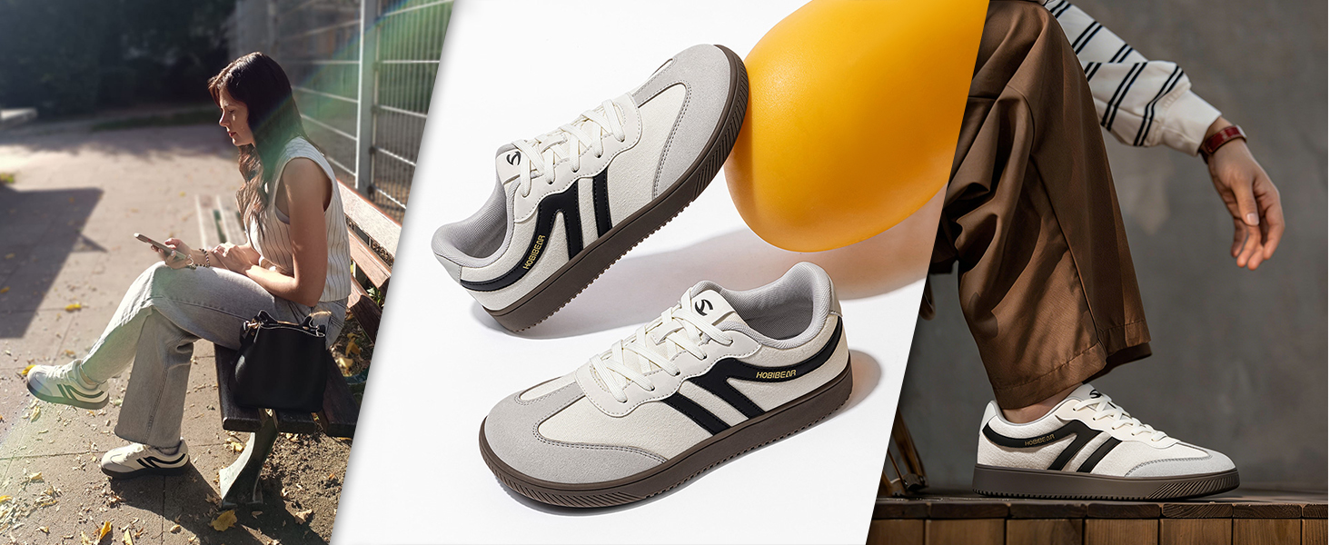 Кросівки HOBIBEAR ретро стиль унісекс бежево-чорні 39 EU. Зручне взуття для щоденного використання з анатомічною колодкою