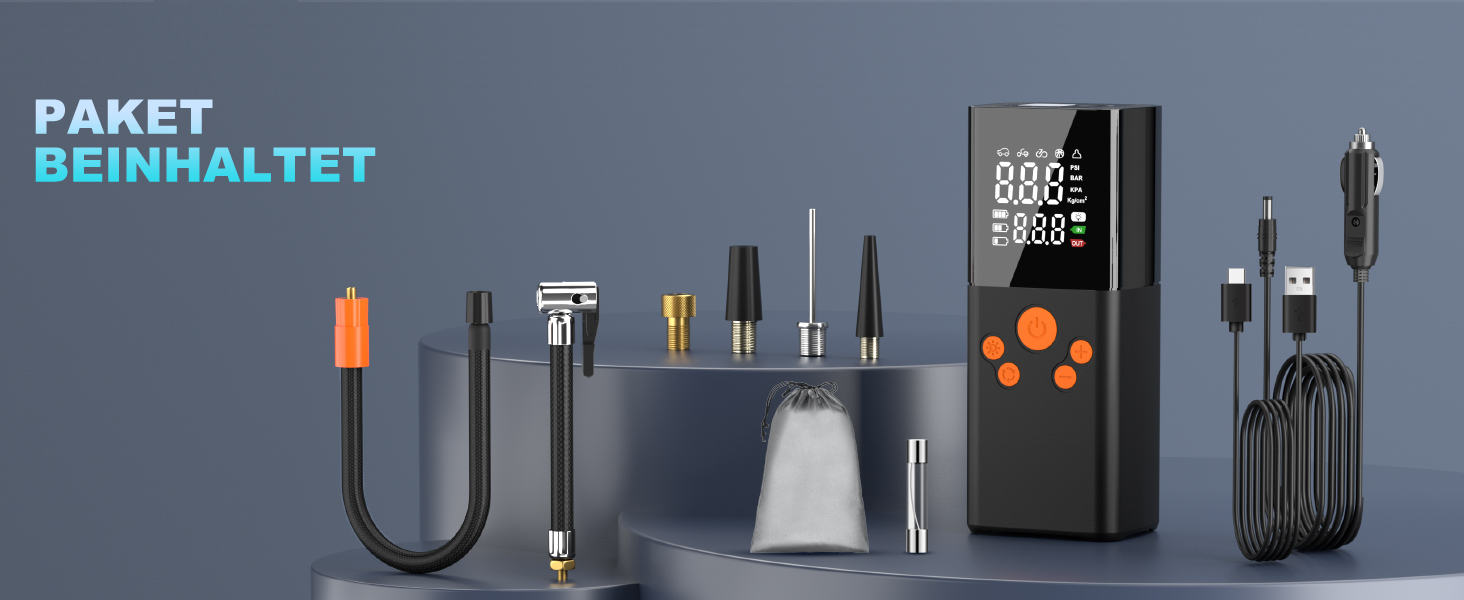 Електричний акумуляторний компресор-насос 150PSI 10000mAh з LCD-дисплеєм, портативний насос для шин і матраців