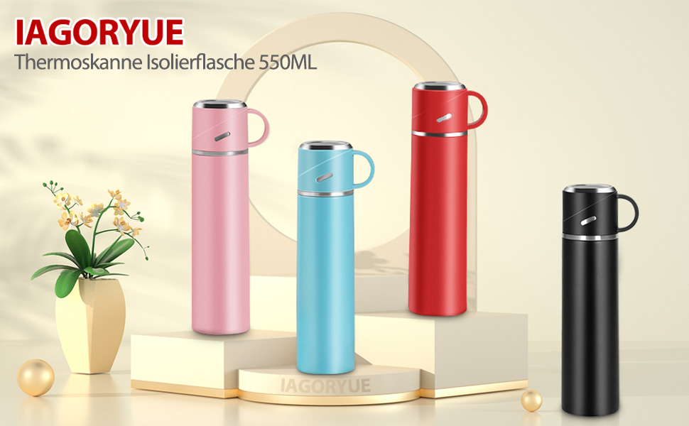 Термос IAGORYUE з нержавіючої сталі, 0.55л, з ізоляцією та виливним кришкою, подвійні стінки, зберігає тепло/холод до 12 годин, для спорту, офісу, відпочинку на природі (червоний)