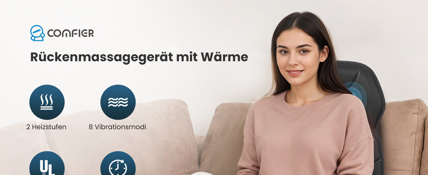 Масажне сидіння Comfier з підігрівом та вібрацією для спини та шиї. Крісло для релаксації, масажер для дому та офісу. Подарунок для жінок, чорний