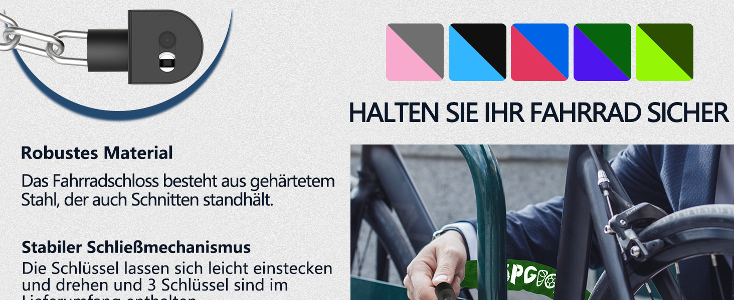 Надійне велозамкoк з 3 ключами, 90 см, проти крадіжок. Захист для велосипеда, електросамоката, електробіка, MTB, мотоцикла, вантажного велосипеда. Водостійкий, чорний (870 мм)