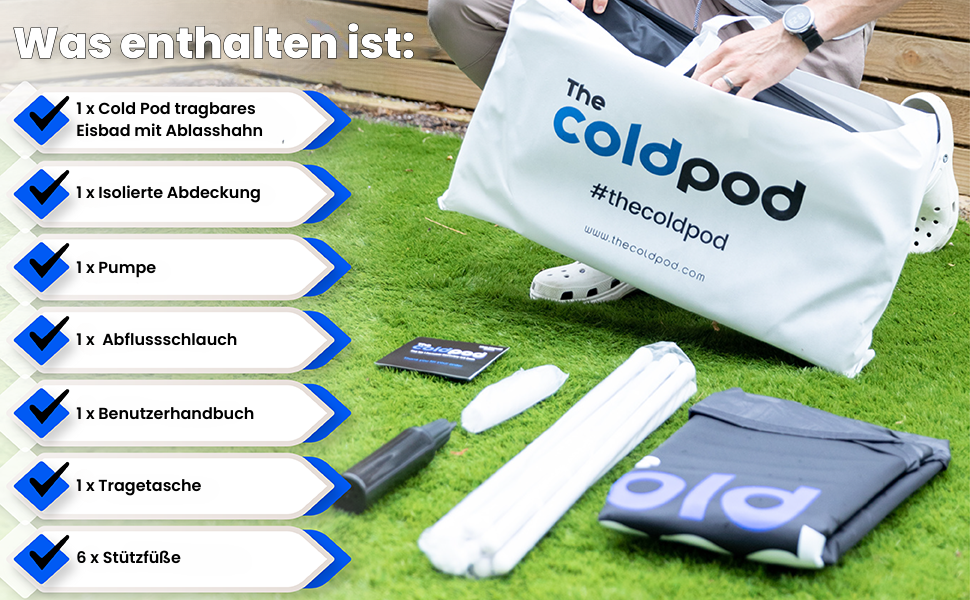 Тонна для криотерапії Eisbad для спортсменів з кришкою, портативна ванна для криотерапії, Cold Pod, складана надувна ванна для внутрішнього та зовнішнього використання (75 см)